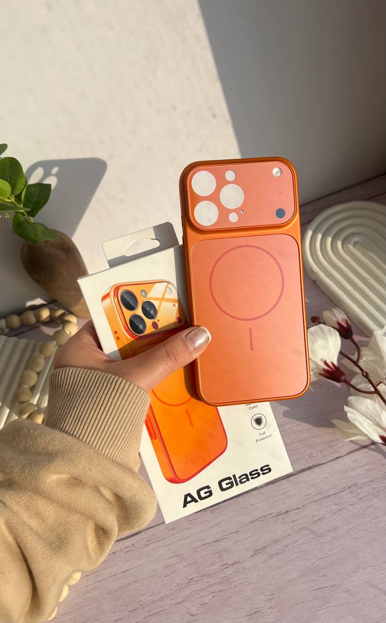قاب گوشی آیفون PVD شیشه ای و مات رنگ نارنجی